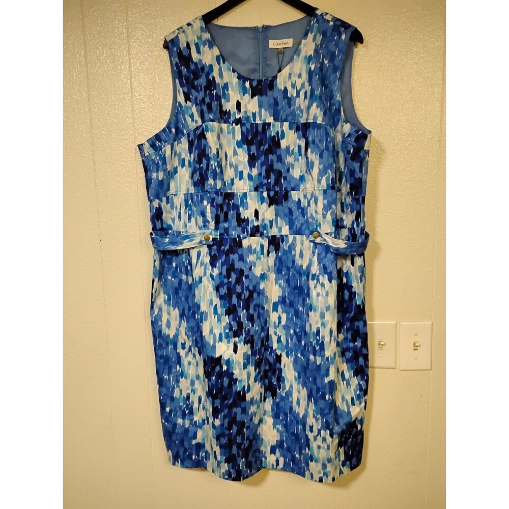 Calvin Klein 20w Sleeveless Blue Marble Dress